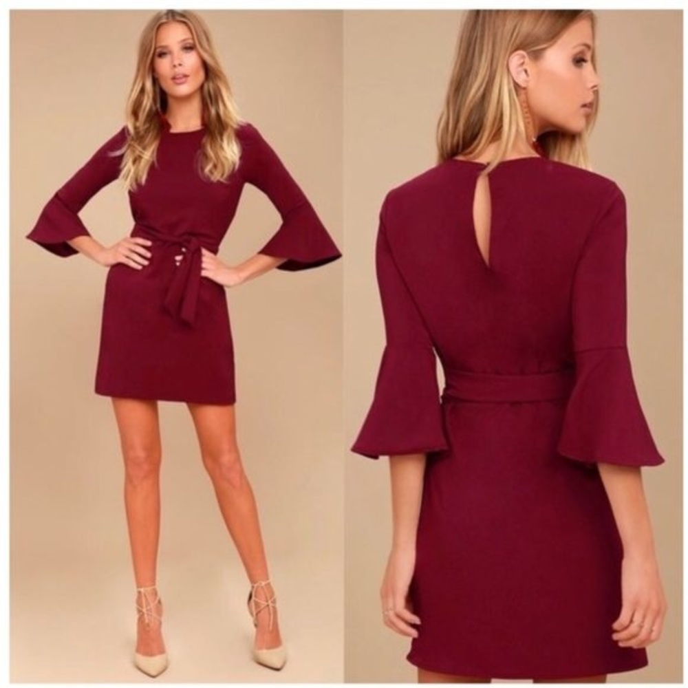 Lulus Last Love Song Burgundy Tie- Waist Dress